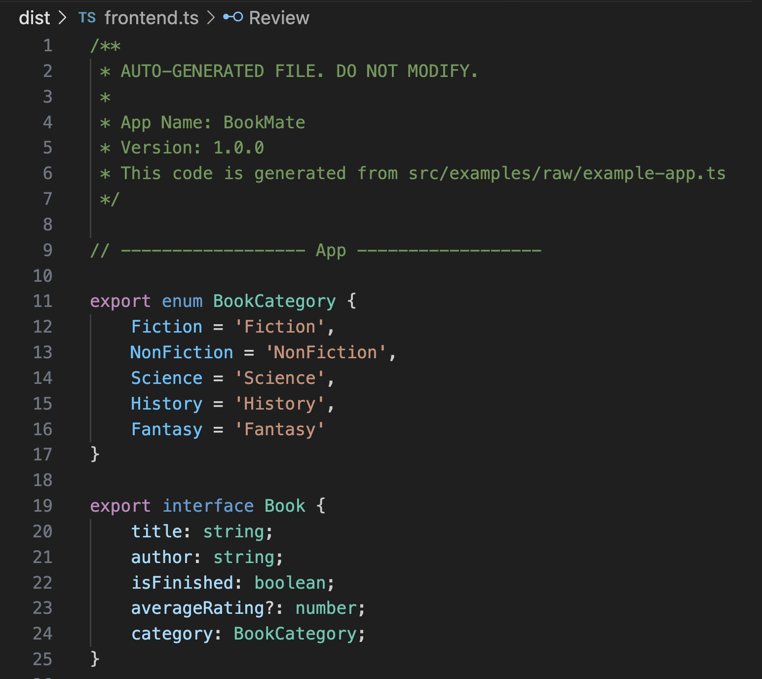 Outputted Read-Only file containing frontend SDK