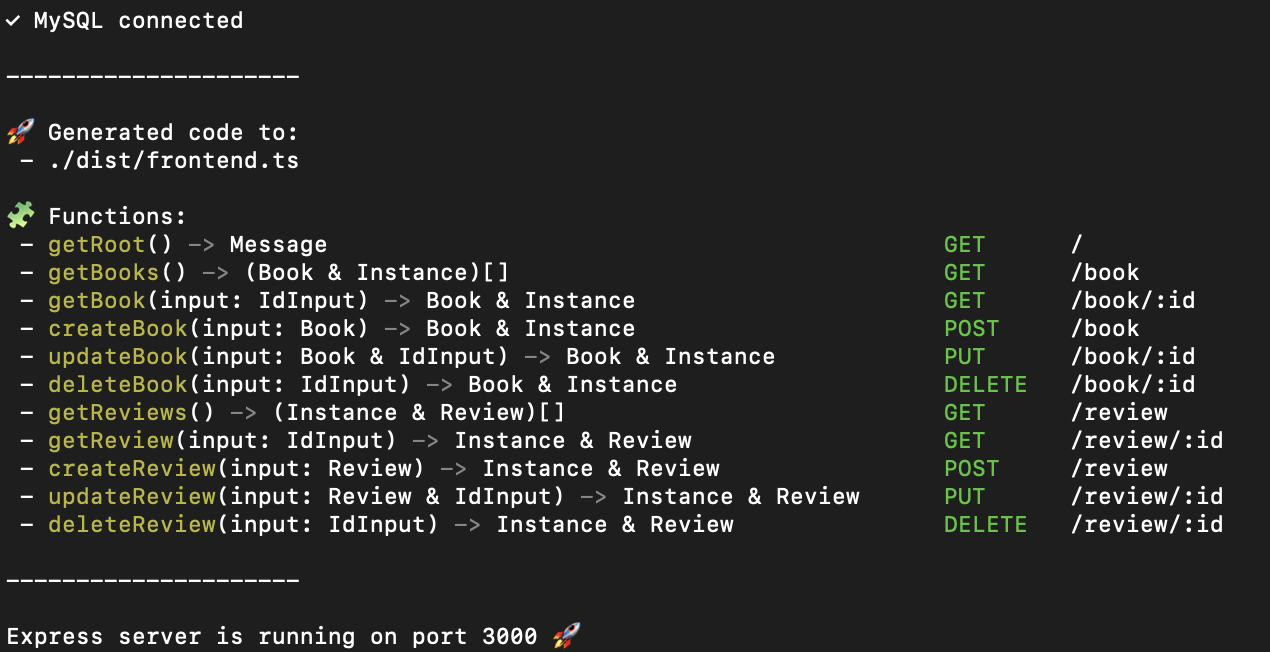 Logs from the generate command