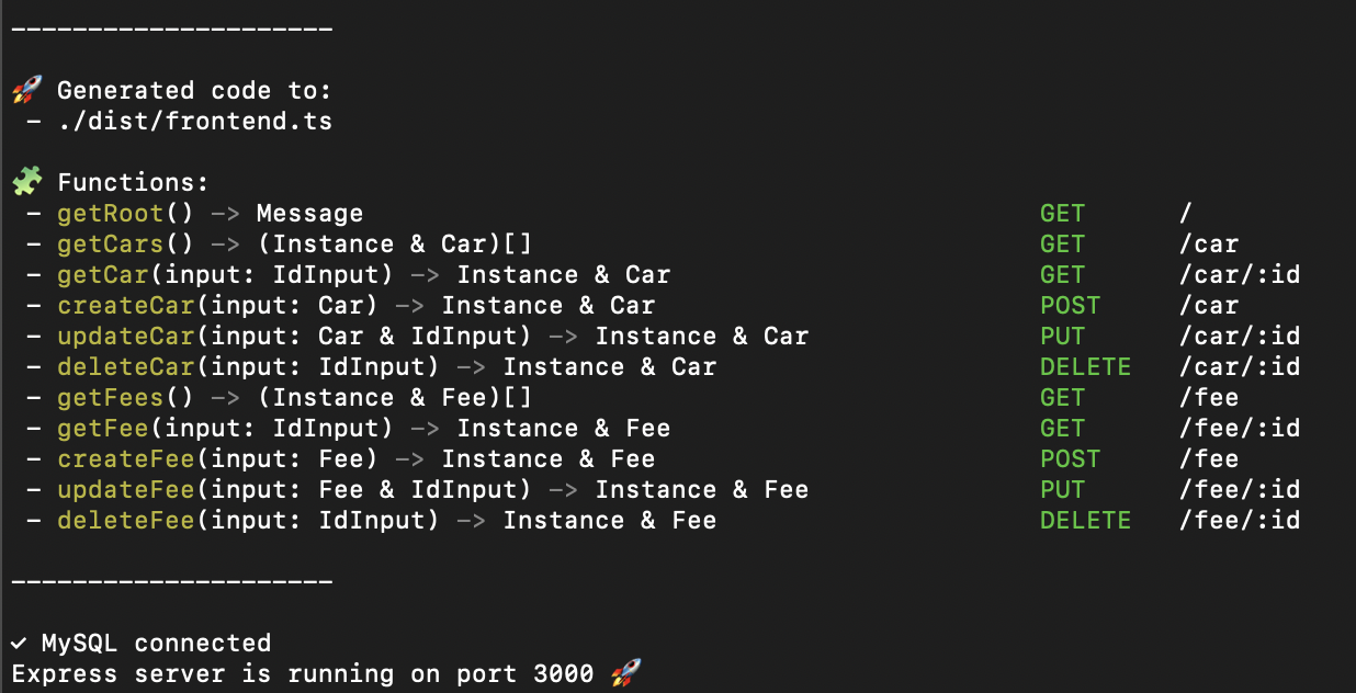 Console output showing generate output